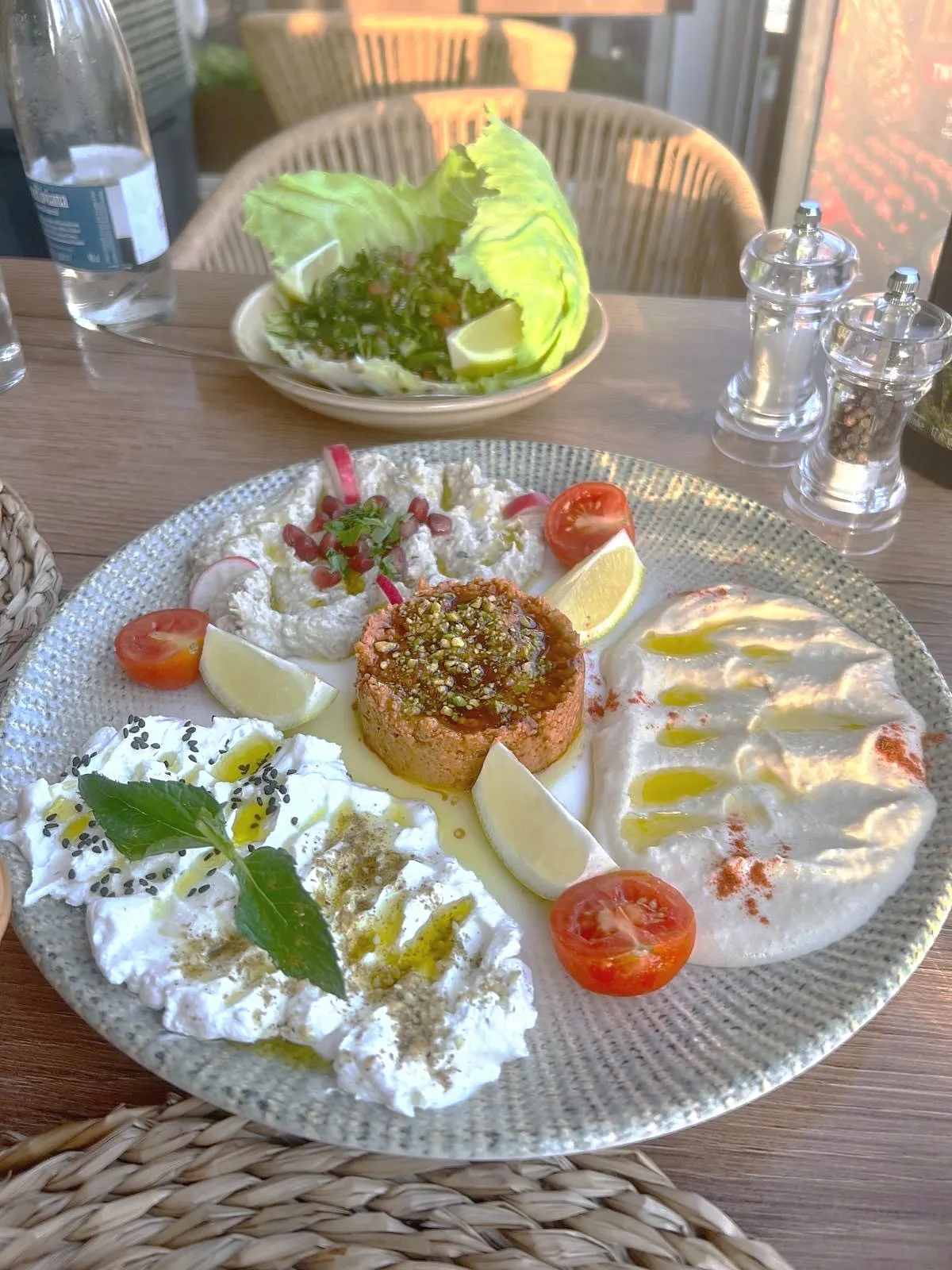 A spread of mezza across a table