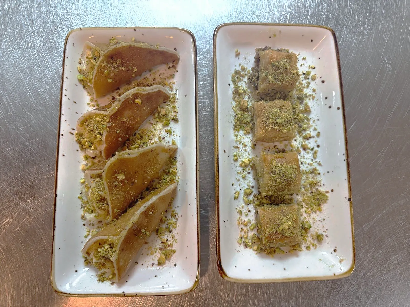 Plates of pistachio baklava